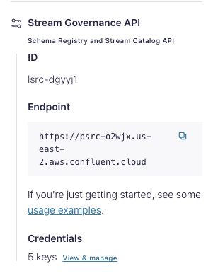 Finding the schema registry endpoint in the Confluent Cloud UI